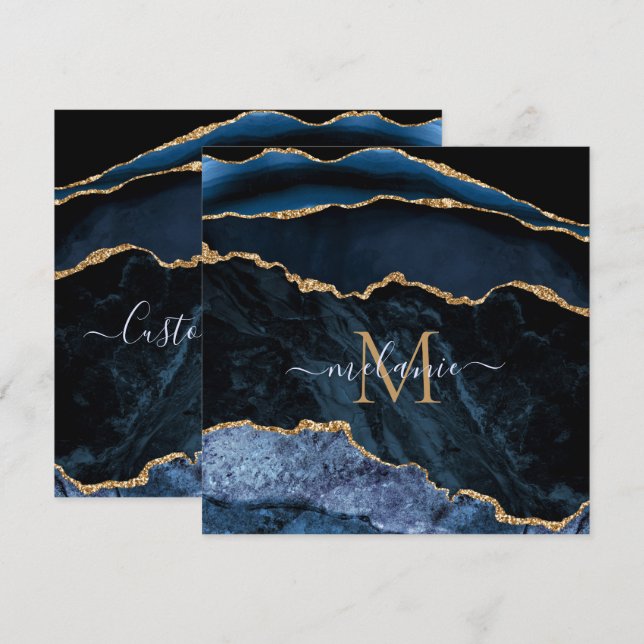 Cartões de nome alfabético personalizado azul Mari (Frente/Verso)