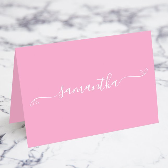 Cartões de Nome com Arco Rosa e Branco (Pink and White Bow Signature Name Place Cards)