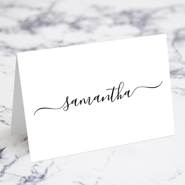 Cartões de Nome com Assinatura Elegante Preta (Black Elegant Swash Signature Name Place Cards)