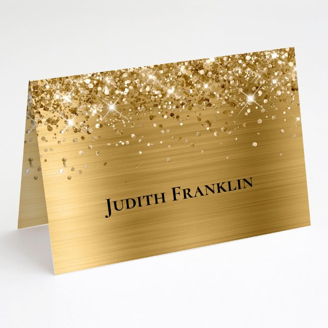 Cartões de Nome com Fonte Elegante Dourada Brilhan (Glittery Gold Elegant Typeface Place Cards)