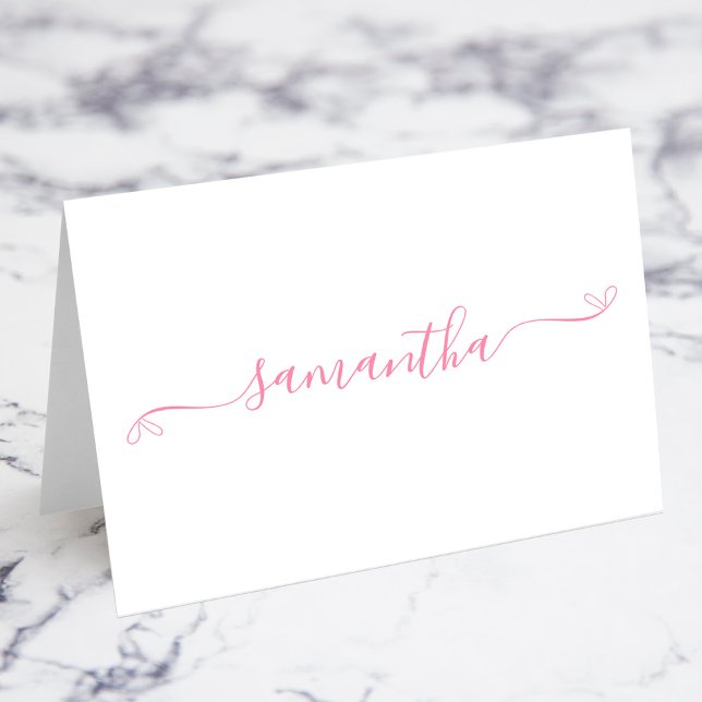Cartões de Nome com Laço Rosa Assinatura (Pink Coquette Bow Signature Name Place Cards)