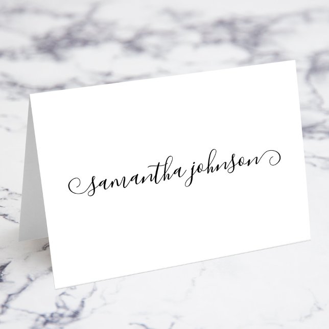 Cartões de Nome com Ondas Lindas e Pretas (Black Cute Curl Signature Full Name Place Cards)
