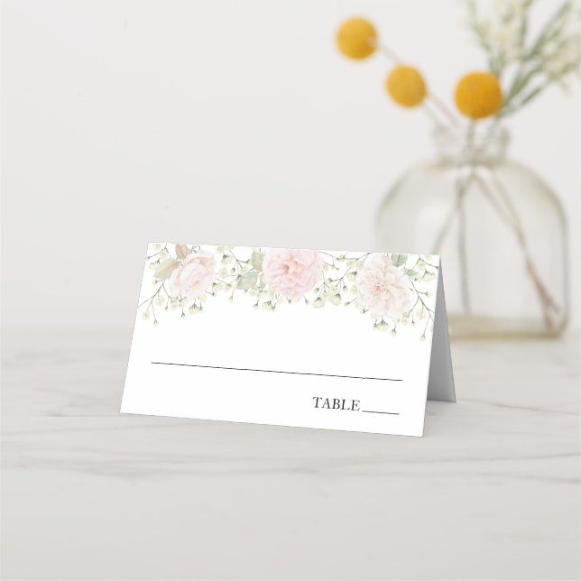 Cartões de Nome com Respirinho de Bebê e Rosas (Frente)