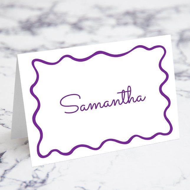 Cartões de Nome de Lugar com Borda Ondulada Roxa R (Royal Purple Wavy Border Name Place Cards)