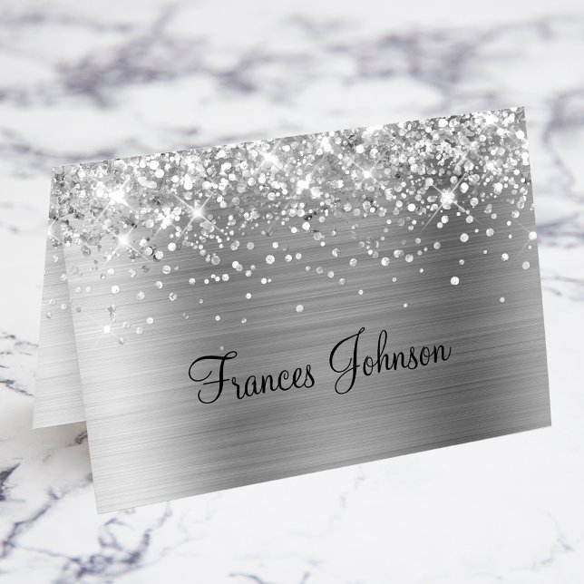Cartões de Nome Individual Prateados com Brilho (Fold Your Own Individual Place Cards)