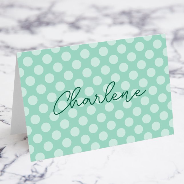 Cartões de Nome Personalizados com Pontos Turquesa (Personalized Light Teal Polka Dot Name Place Cards)