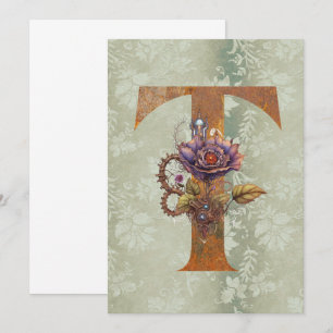 Cartões de Nota com Letra Floral T Steampunk Vinta