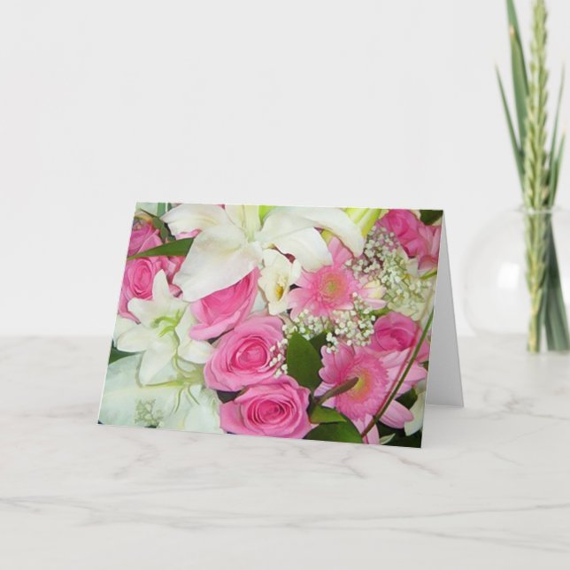 Cartões de Nota de Casamento Rosa e Branco (Frente)