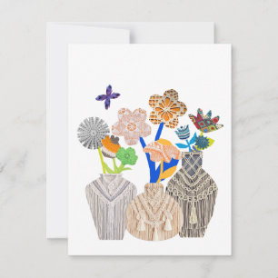 Cartões de nota de crochet de pote de flor