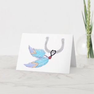 Cartões de nota de ferradura coloridos com penas a