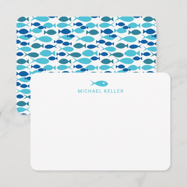 Cartões de Nota de Peixe Azul Personalizados (Frente/Verso)