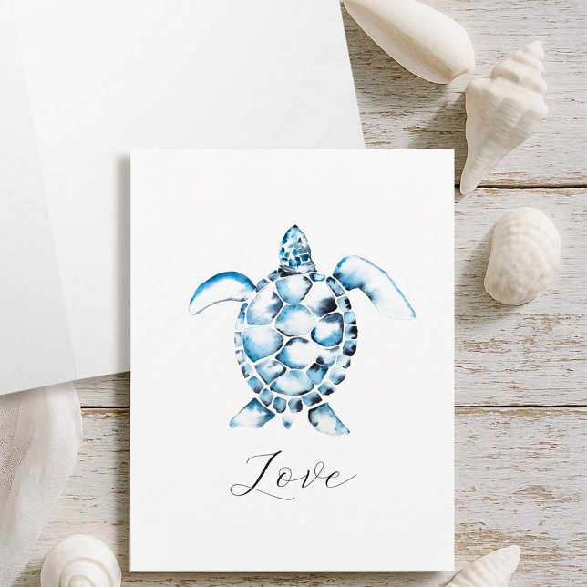 Cartões De Nota De Tartaruga Do Mar De Aquarela Co (Sea turtle gifts greeting card with watercolor art by Victoria Grigaliunas Do Tell A Belle)