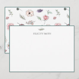 Cartões de Nota Elegante Flat Moderno Verde Botâni