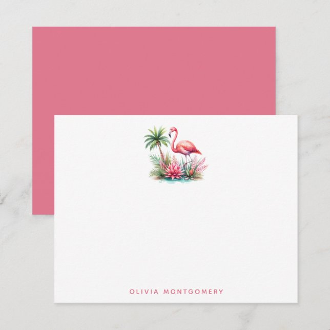 Cartões de Nota Flamingo com Nome Personalizado (Frente/Verso)