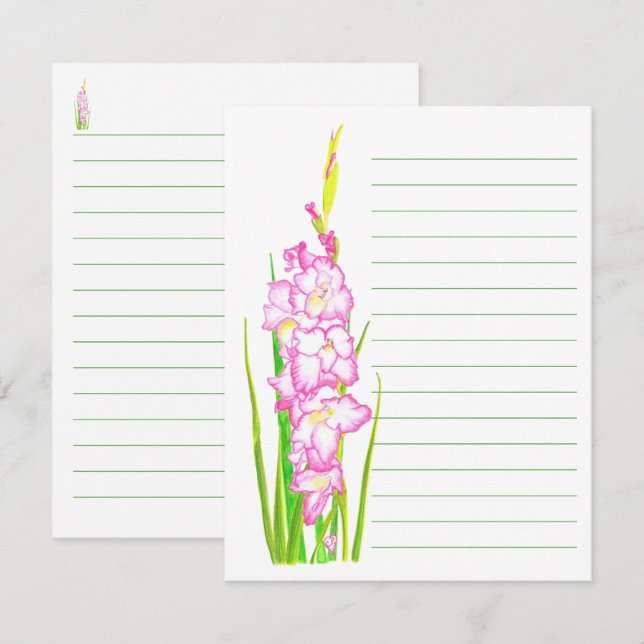 Cartões de Nota Florais em Aquarela Rosa (Frente/Verso)