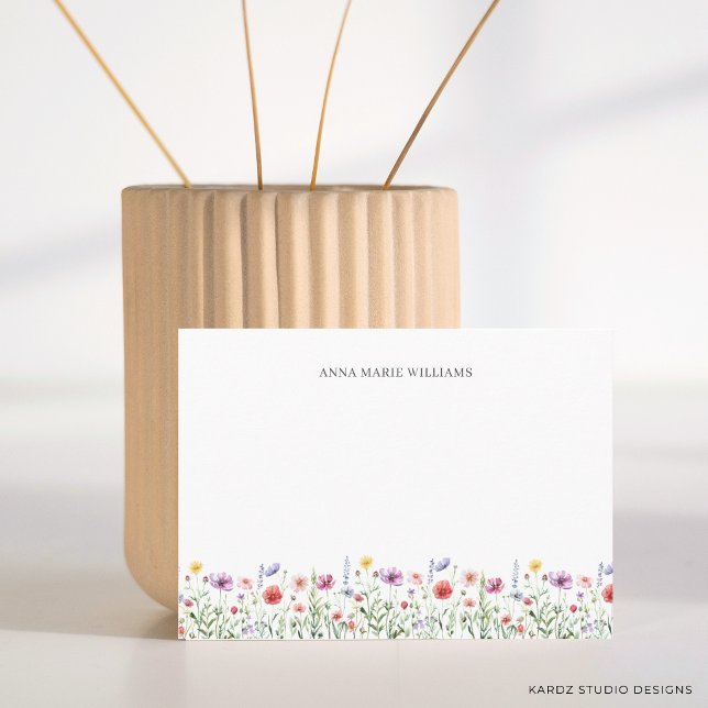 Cartões de Nota Floral Wildflower Chic (The front of the card is shown in 3.5 x 5 in. Choose size, paper and corner style.)