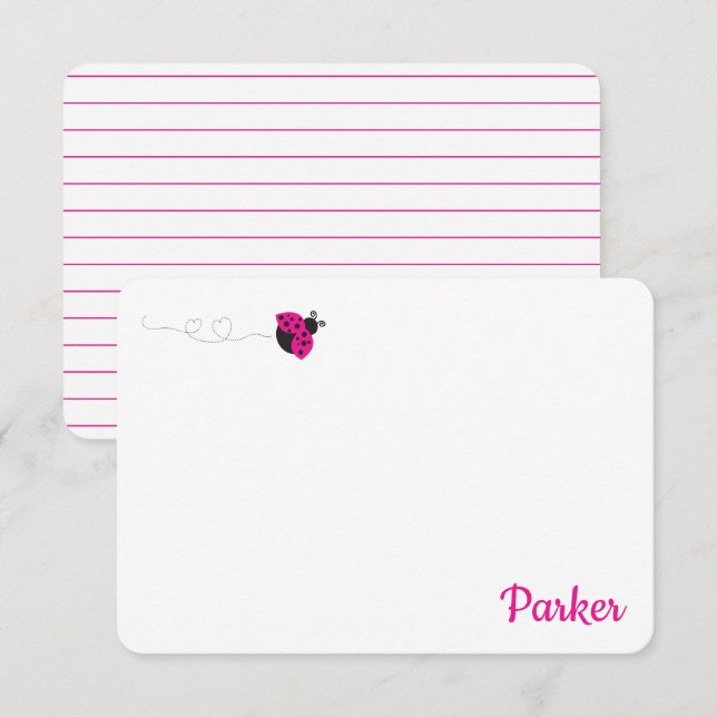 Cartões de Nota Ladybug Cor-de-rosa para papelaria (Frente/Verso)