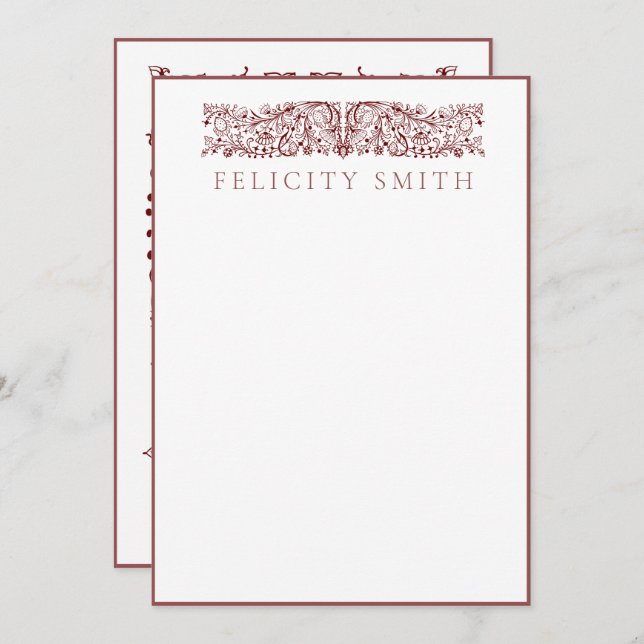 Cartões de Nota Padrão Botânico Vintage Elegante (Frente/Verso)