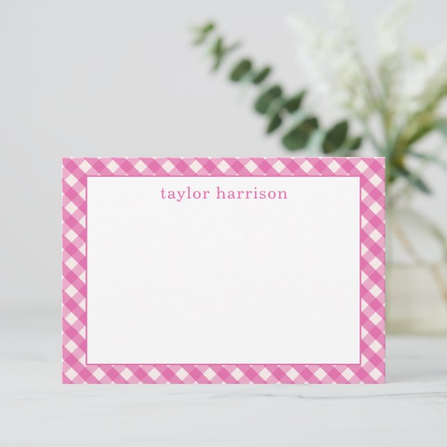 Cartões de Nota Personalizados Gingham Brilhantes (Em pé/Frente)