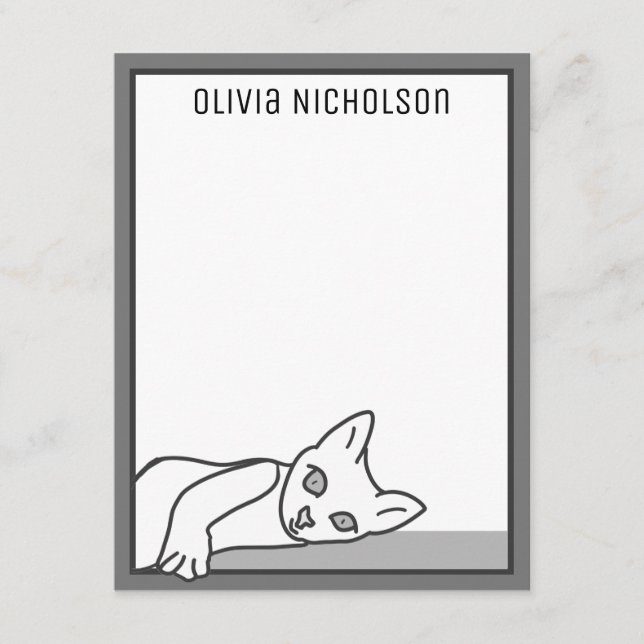 Cartões de Nota Pessoais com Gatinho Preguiçoso Di (Frente)