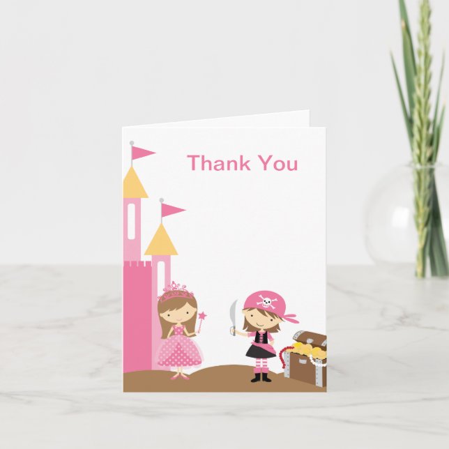 Cartões de Nota Pirata Princesa e Rosa (Frente)