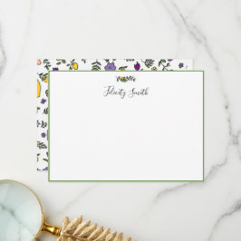 Cartões de Nota Placa Simples Elegante Floral Botâ