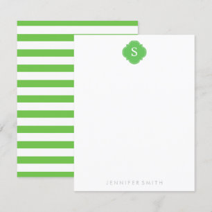 Cartões de Nota Verde Quatrefoil Monogramas e Stri