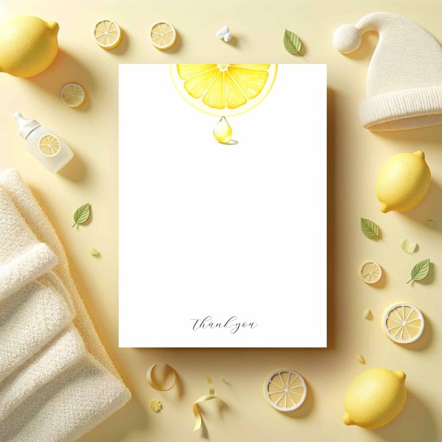 Cartões de notas Aquarela Limões Amarelos (Lemon baby shower thank you card cute watercolor citrus art with a lemon drop)