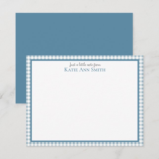 Cartões de Notas Personalizados Gingham Azul (Frente/Verso)