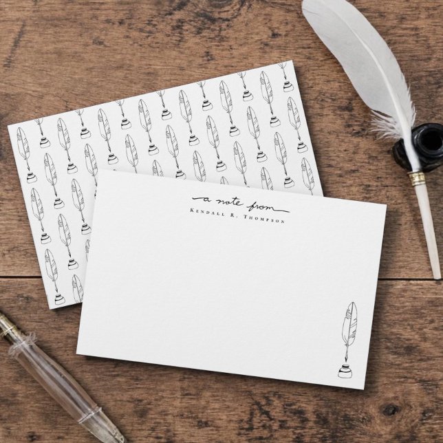 Cartões de Notas Personalizados Papelaria Quill &  (Personalized "a note from" handwritten script feather quills and ink, writer's stationery.)