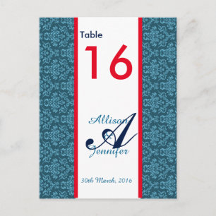 Cartões de Número da Mesa Damask Azul
