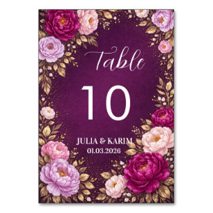 Cartões de Número de Mesa com Floral Roxo Recepção