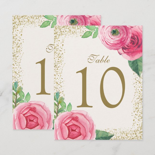 Cartões de Número de Mesa com Rosas em Aquarela (Frente/Verso)