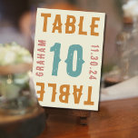 Cartões de Número de Mesa com Tipografia Brilhante<br><div class="desc">Impressione seus convidados de casamento com este cartão de número de mesa personalizado divertido e ousado! A tipografia ousada inspirada no sudoeste em dourado retrô, azul empoeirado e rosa beijo são a maneira perfeita e divertida de deixar os convidados animados com o seu casamento. Você pode personalizar todo o texto...</div>