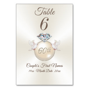 Cartões de Número de Mesa de Aniversário de 60 ano