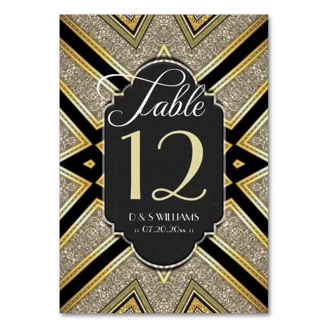 Cartões de Número de Mesa de Casamento Art Deco Go (Frente)