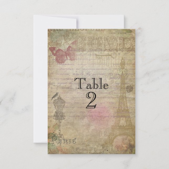 Cartões de Número de Mesa de Casamento Chique Vint (Frente)