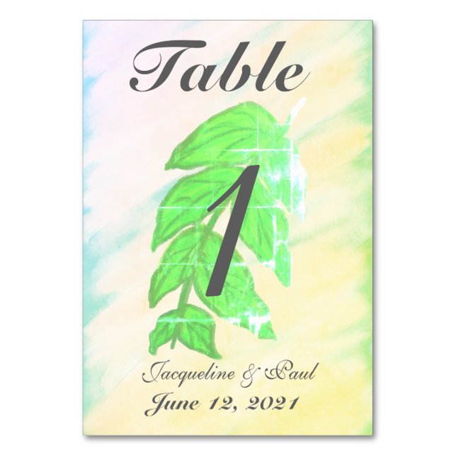 Cartões de Número de Mesa de Casamento com Aquarel (Frente)