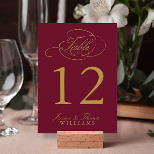 Cartões de Número de Mesa de Casamento com Folha d