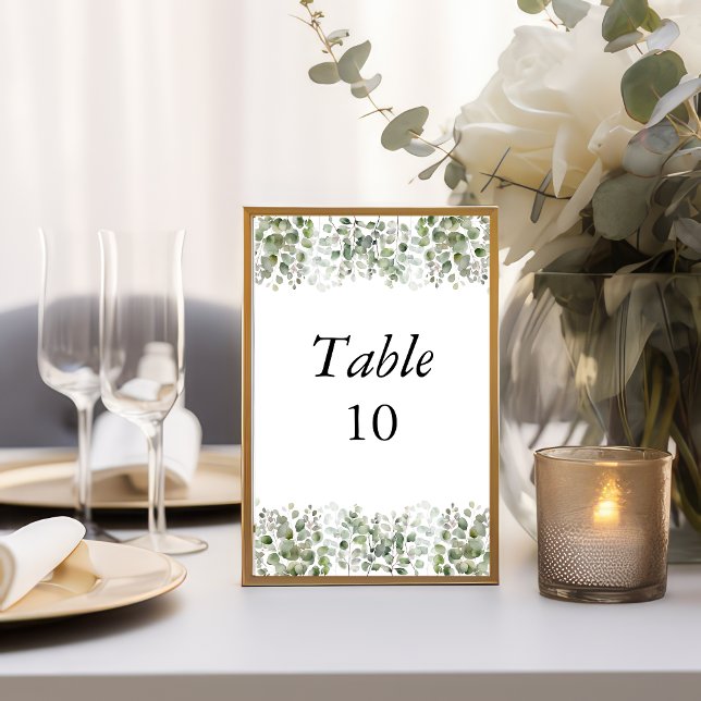Cartões de Número de Mesa de Casamento com Folhage (Eucalyptus Greenery Watercolor Wedding Table Number Cards)