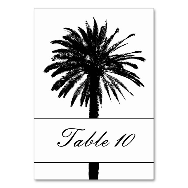 Cartões de número de mesa de casamento com palmeir (Frente)