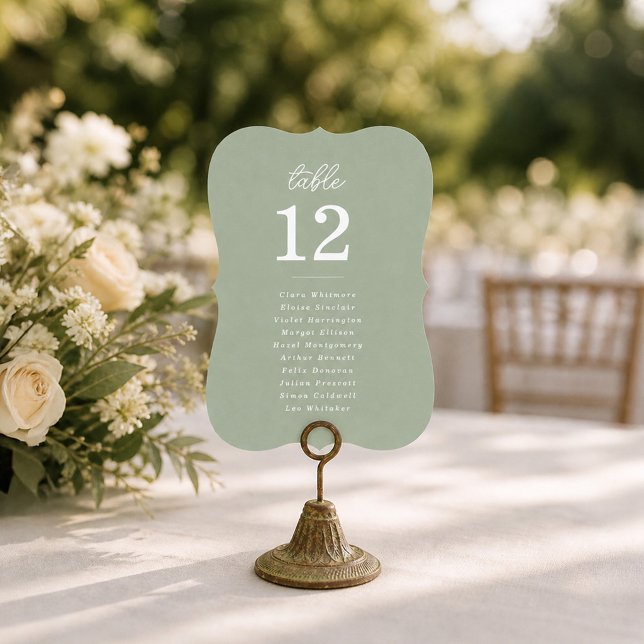 Cartões de Número de Mesa de Casamento em Sage Ver (Criador carregado)