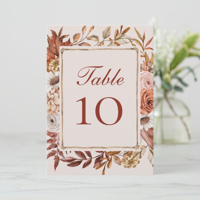 Cartões de Número de Mesa de Casamento Floral Boho (Em pé/Frente)