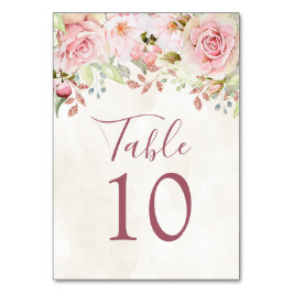 Cartões de Número de Mesa de Casamento Floral Rosa