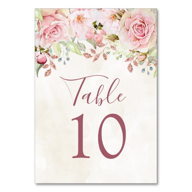 Cartões de Número de Mesa de Casamento Floral Rosa (Frente)