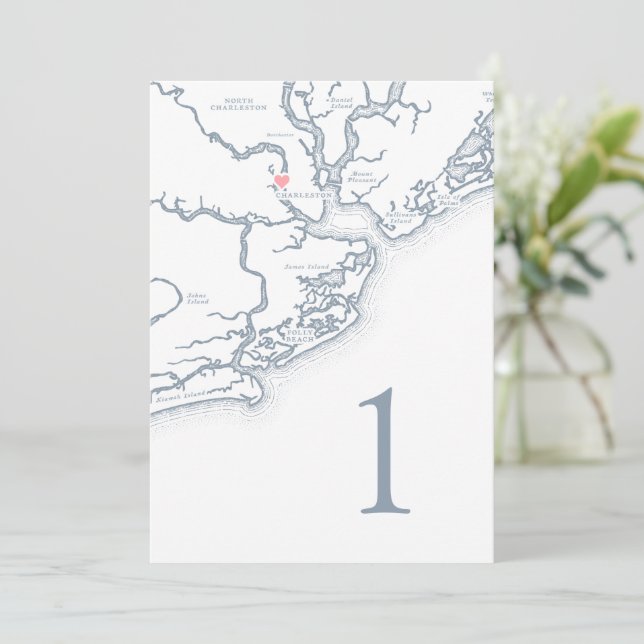 Cartões de Número de Mesa de Casamento Mapa de Cha (Em pé/Frente)