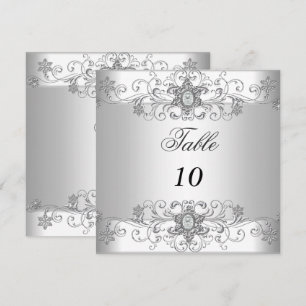 Cartões de Número de Mesa Diamante Branco Prata