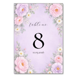 Cartões de Número de Mesa Florais Lavanda Rosa