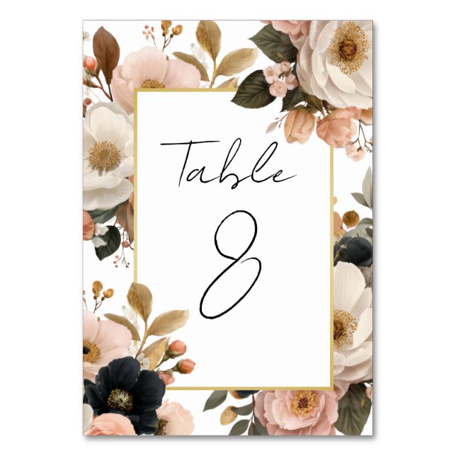 Cartões de Número de Mesa Florais Personalizáveis  (Frente)