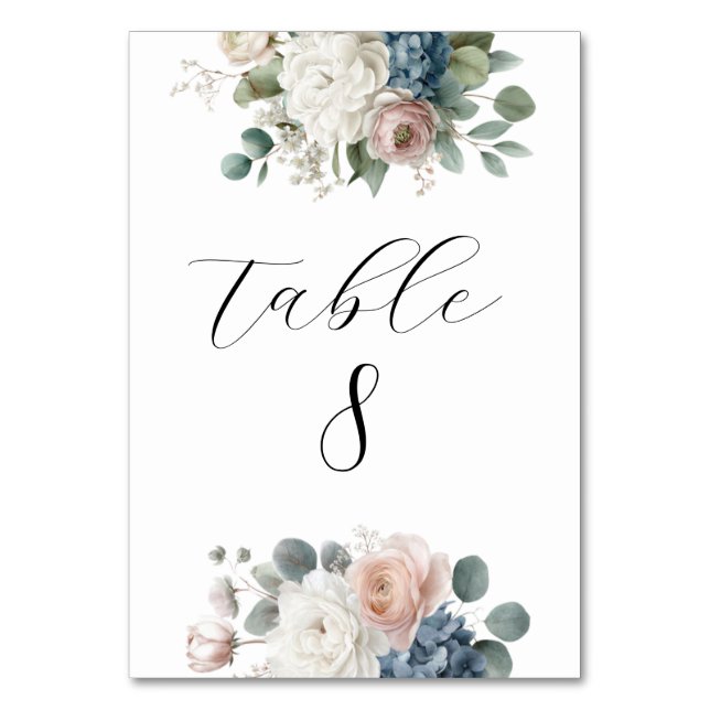 Cartões de Número de Mesa Florais Personalizáveis  (Frente)
